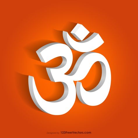 Free Download 3D Om / Aum / Ohm Symbol on Orange Background Vector Image in Adobe Illustrator Eps & Ai file formats. Om Background, Panchang Calendar, Om Painting, Om Symbol Art, Shri Ram Wallpaper, Om Symbol Wallpaper, Ohm Symbol, Hindu Symbols, Om Art