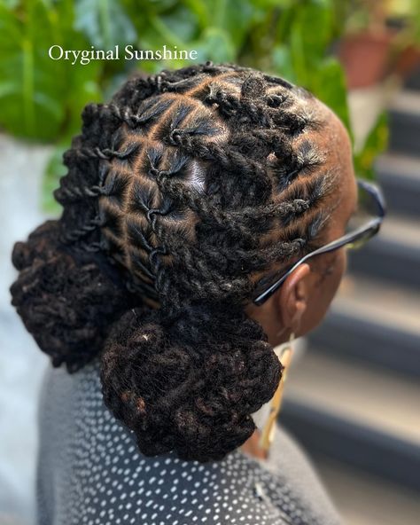 Simple Dreads Styles For Women, Locs Hairstyles With Added Hair, Loc Bun Styles Updo, 2 Ponytails With Locs, Natural Hair Locks Hairstyles, Updo Hairstyles With Locs, Braided Locs Women, Two Braid Loc Styles, Cute Long Loc Hairstyles