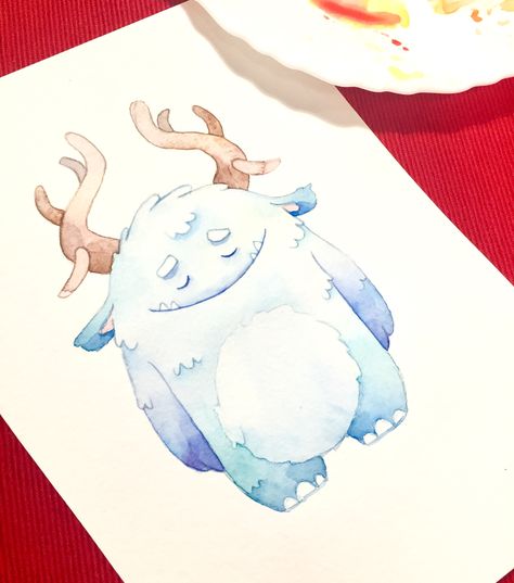 Watercolor cute monster Simple Watercolor Paintings, Monster Watercolor, Cute Monsters Drawings, Aquarelle Painting, Watercolor Blog, Simple Watercolor, Monster Drawing, Watercolor Cute, Picture Books Illustration