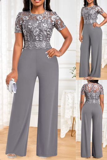 This grey jumpsuit has embroidery, patchwork, and a zipper. It has short sleeves, a round neck, and long straight-leg pants. It's a casual yet work-appropriate style for everyday wear or work. Made with 95% polyester and 5% spandex, it's recommended to hand wash. #jumpsuit #jumpsuitimport #jumpsuits #jumpsuitstyle #ootd #outfitoftheday #lookoftheday #ootdshare #todaysoutfit #workwear #workwearstyle #workwearfashion #officewear #workclothes Western Blouses, Outfits For Special Occasions, Classy Jumpsuit Outfits, Blouses Designs, Classy Jumpsuit, 2piece Outfits, Short Sleeve Jumpsuit, Collection Ideas, Neck Embroidery