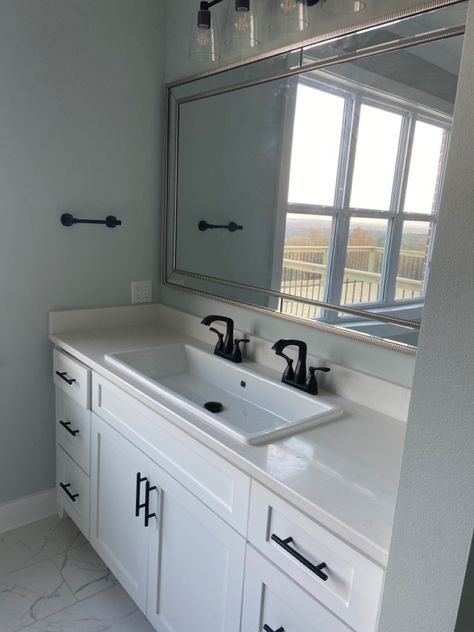 Big Bathroom Sink Ideas, Single Sink Double Faucet, Overmount Bathroom Sink, Troff Sink Bathroom, Bathroom Sink Two Faucets, Bathroom Trough Sink Two Faucets, Double Faucet Bathroom Sink, Large Vanity With One Sink, One Sink Two Faucets