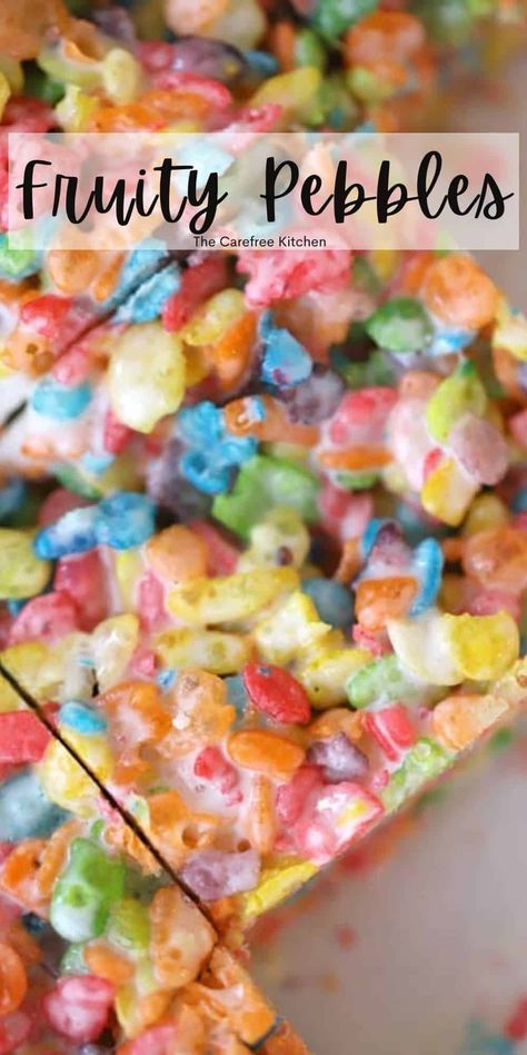 Fruity Pebble Rice Crispy Treats Fruity Pepples, Fruity Pebble Bars, Rice Crispies Recipe, Fruity Pebbles Treats, Chocolate Rice Crispy Treats, Rice Crispy Bars, Rice Krispies Recipe, Rice Crispy Treats Recipe, Fruity Pebble