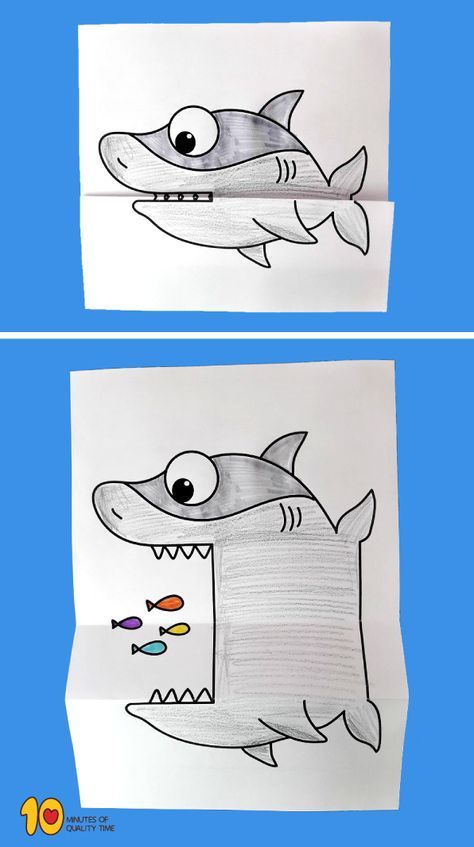 Paper Shark, Oppgaver For Barn, Trin For Trin Tegning, Shark Craft, رسم كاريكاتير, Folding Paper, Ocean Crafts, Art Drawings For Kids, Animal Crafts