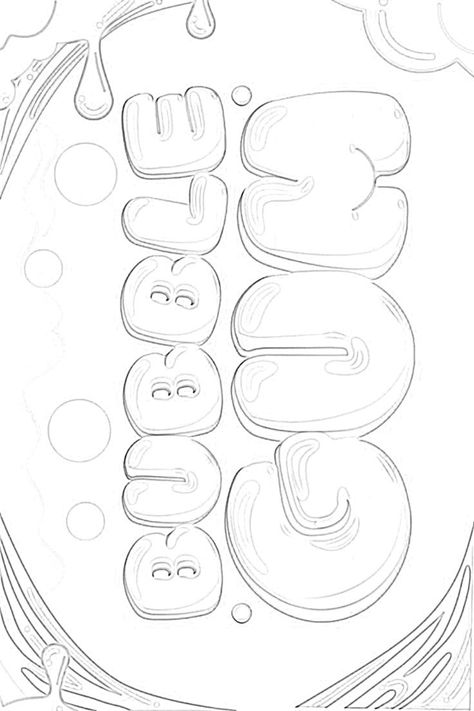 Bubble gum aesthetic coloring page. Bubble Gum Drawing, Bubble Gum Aesthetic, Bubble Sketch, Gum Aesthetic, Practice Lettering, Bubble Writing, Tools Drawing, Business Fonts, Graffiti Alphabet