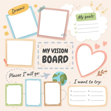 Free vector hand drawn vision board illu... | Free Vector #Freepik #freevector #vision-board #collection #design-pack #hand-drawn Drawn Vision Board, Vision Board Illustration, Board Illustration, 2023 Vision Board, Vision Board Ideas, 2024 Vision Board, 2023 Vision, 2024 Vision, Vector Hand