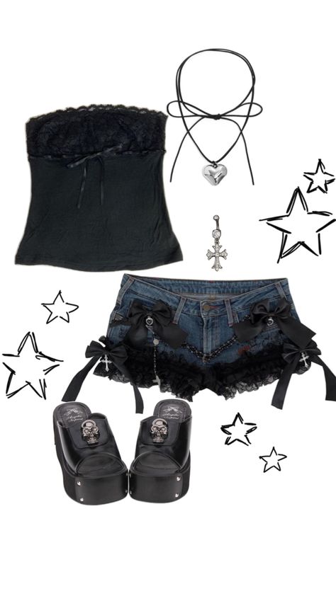 cute y2k alt summer outfit Alt Summer Outfits, Alt Summer, Scene Grunge, Y2k Grunge Outfits, Y2k Alt, Painted Clothes Diy, Y2k Summer Outfits, Babydoll Dresses, Alt Outfits