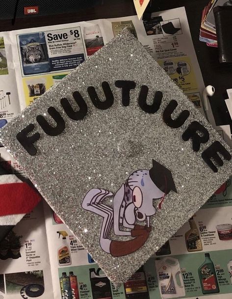 Monsters Inc Grad Cap, Adventure Time Grad Cap, Monsters Inc Graduation Cap, Unique Grad Caps, Cute Cap Ideas For Graduation, Cartoon Graduation Cap, Graduation Caps Ideas, Funny Grad Cap Ideas, Spongebob Graduation Cap