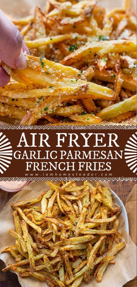 Garlic Parmesan French Fries, Parmesan French Fries, Air Fryer Garlic, Homemade Fries, Gold Potatoes, Air Fryer Oven Recipes, Yukon Gold, Air Fryer Dinner Recipes, Healthy Dinner Recipes Chicken