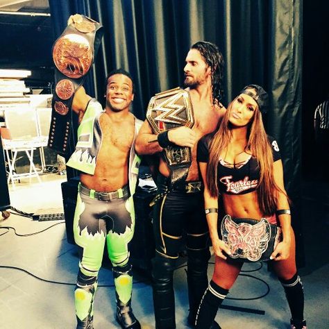 Xavier Woods, Seth Rollins, and Nikki Bella Wwe Backstage, Xavier Woods, Wwe Seth Rollins, Wwe Funny, Seth Freakin Rollins, The Bella Twins, Wwe World, Wwe Girls, Brie Bella