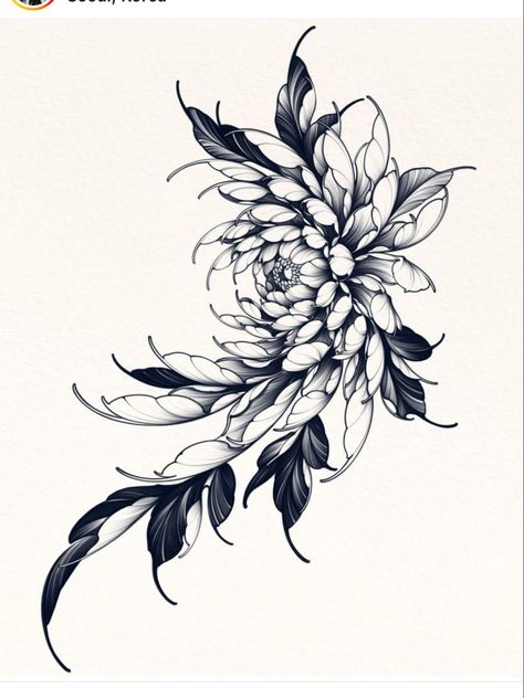 Dark Femme Tattoo Ideas, Peony Kneecap Tattoo, Dark Flower Tattoo Design, Masculine Mandala Tattoo, Dot Work Flower Tattoo, Womens Upper Back Tattoos, Chrysanthemum Flower Tattoo Design, Smokey Flower Tattoo, Gothic Flower Drawing