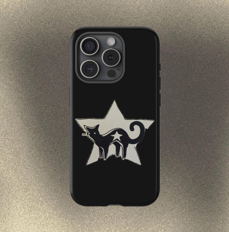 a black and white phone case with an image of two cats on the back of it