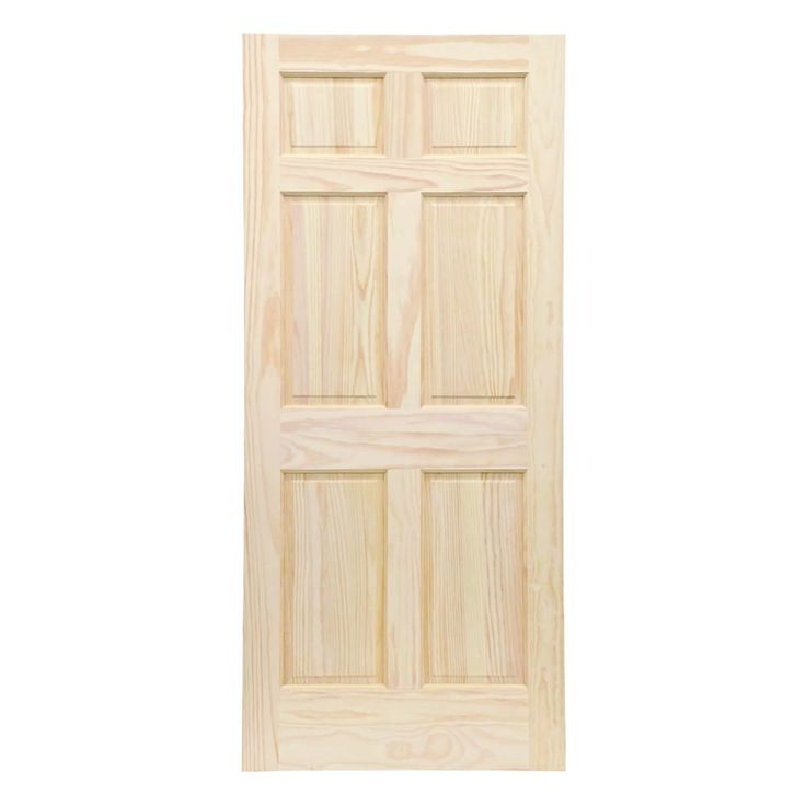 an unfinished wooden door with four panels on the front and side panel, all in light wood