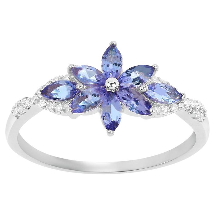 It comes with the original IGI Certificate All Gemstones are Natural Tanzanites = 0.65 Carats Diamonds = 0.10 Carats Metal: 14K White Gold Ring Size: 7* US *It can be resized complimentary Flower Ring Diamond, Flower Diamond Ring, Diamond Settings, 14k White Gold Ring, White Gold Ring, Ring Diamond, Flower Ring, Ring Ring, Ring Size 7