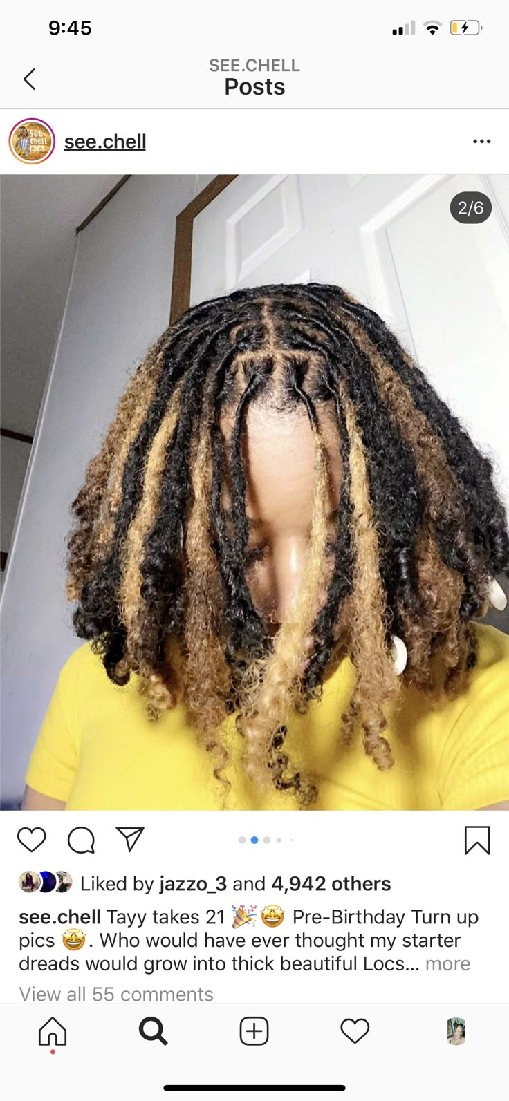 Locs Ends Dyed, Locs With Patch Of Color, Pb J Hair Color Locs, Honey Blonde And Brown Locs, Hair Dye Colors For Locs, Dyed Locs Highlights, Dyed Loc Tips Hair Colors, Blonde Roots Dark Ends Locs, Black Locs With Blonde Highlights