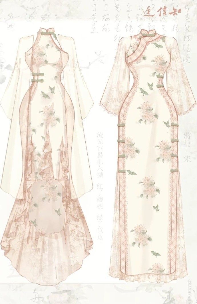 an illustration of two dresses with flowers on them