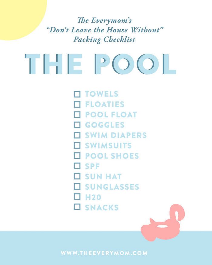 the pool checklist is shown in blue, pink and yellow with an image of a duck