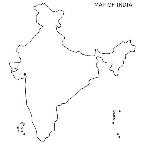 the map of india is outlined in black on a white background, with dotted lines