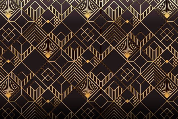 an art deco wallpaper design with gold lines and geometric shapes on black background stock photo