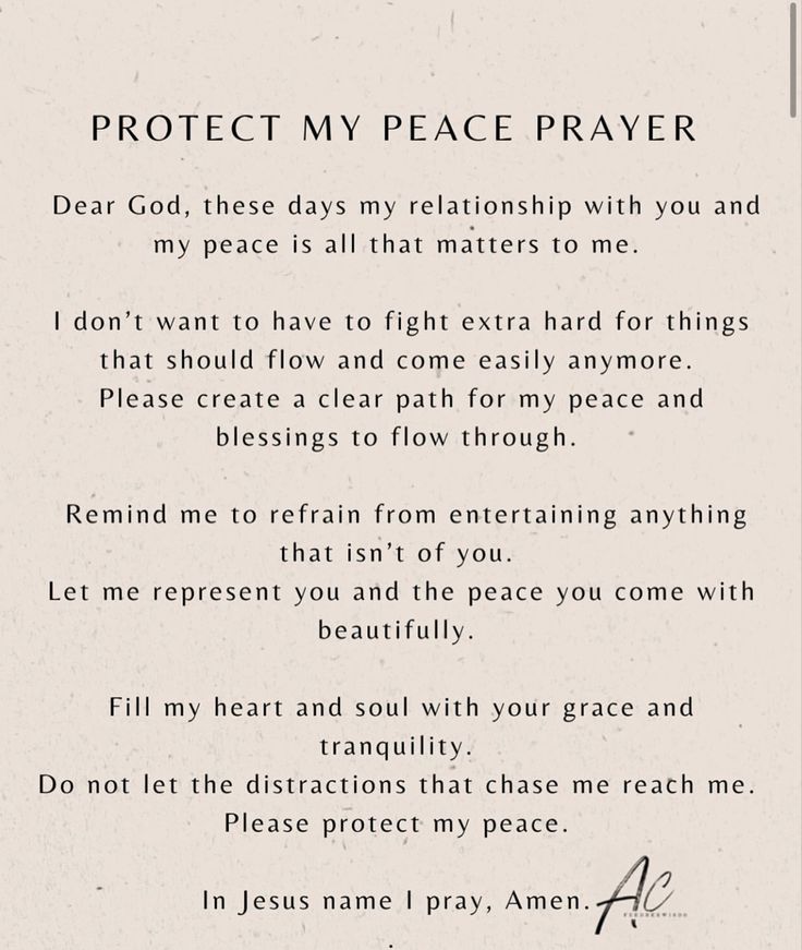 a poem written in black and white with the words protect my peace prayer on it