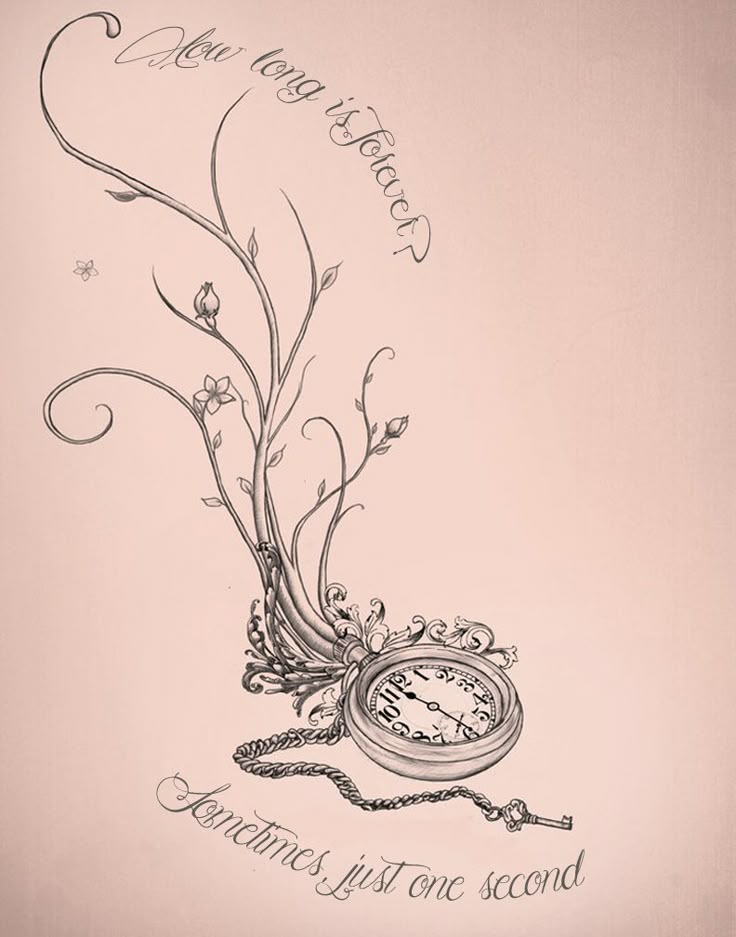 a drawing of a pocket watch with flowers on it