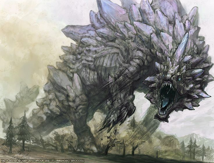 an artistic drawing of a dragon with large wings and sharp teeth, in the middle of a field