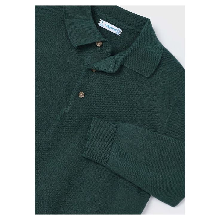 Alpine green polo shirt for boys by Mayoral, knitted in a soft cotton and wool blend. This timeless design has a pointed collar, long sleeves and button fastenings on the front. Green Wool Sweater With Ribbed Collar, Classic Green Polo Collar Sweater, Winter Classic Polo Sweater With Collared Neckline, Classic Winter Polo Sweater With Collared Neckline, Classic Green Wool Sweater, Winter Wool Polo Shirt With Ribbed Collar, Classic Winter Polo Shirt With Ribbed Collar, Winter Wool Polo Shirt, Green Wool Long Sleeve Sweater