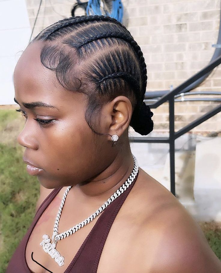 Cornrows Going Back Into A Bun, Straight Backs With Bun, Straight Back Feed In Braids With Design In Bun, Short Straight Back Cornrows, 8 Stitch Braids Into Bun, Stick Braids To The Back, 4 Straight Back Feed In Braids, Cornrow Into Bun, 6 Stitch Braids Into Bun