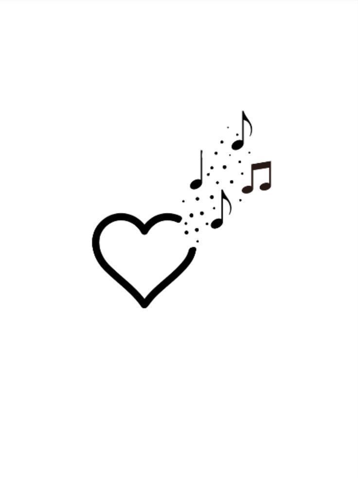 a heart with music notes coming out of it's side and the word love is written