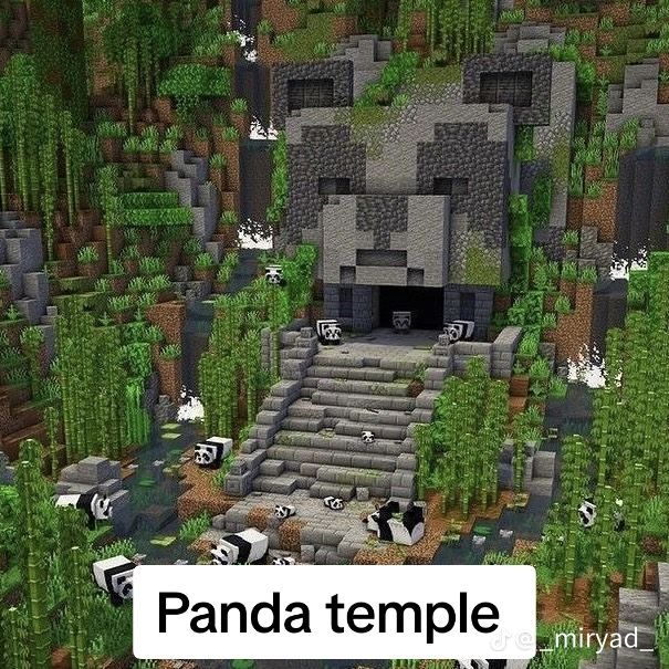 a panda temple in the middle of a forest filled with pandas and other animals