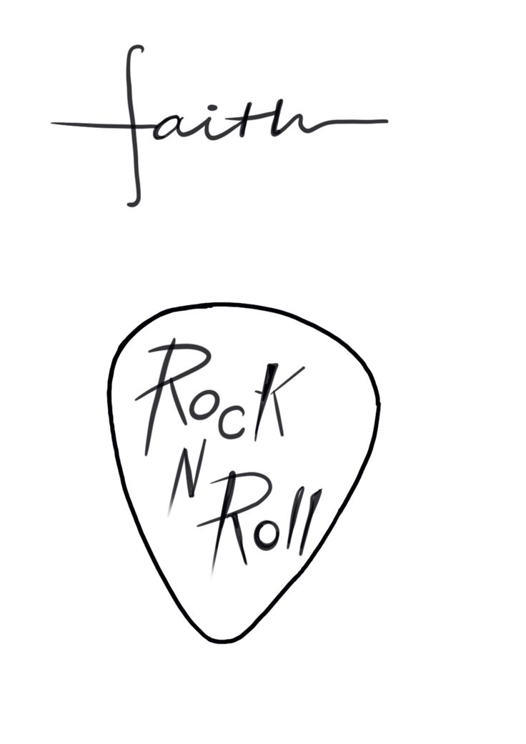 a drawing of a guitar pick with the words faith and rock n roll written on it