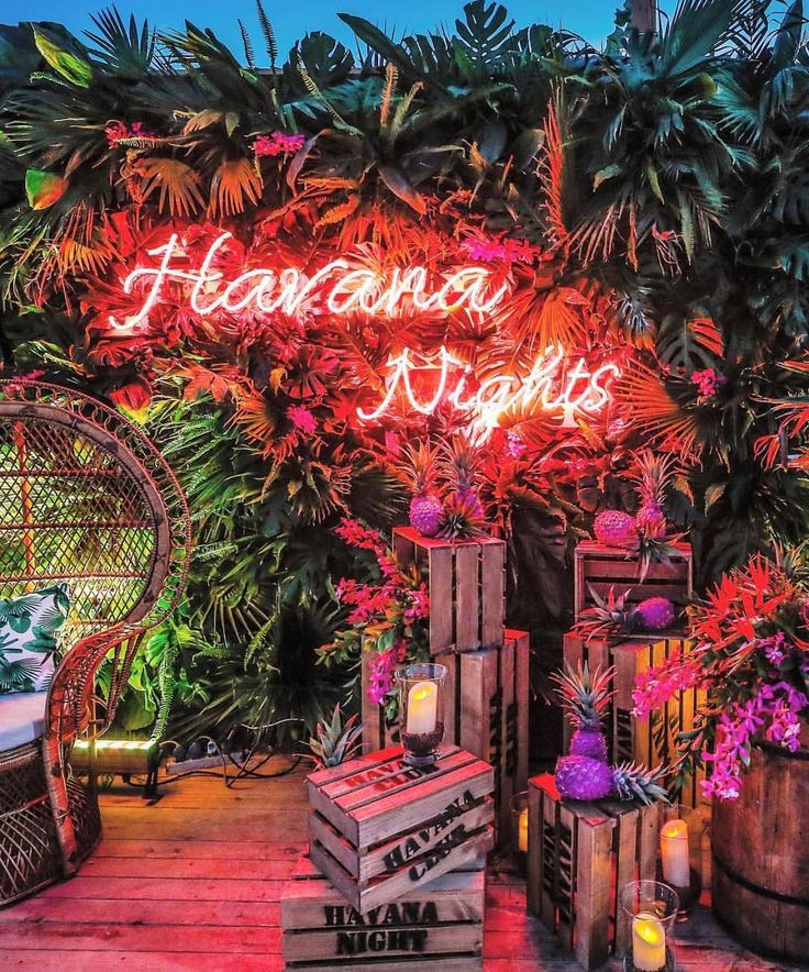 an instagramted photo with the words hawaiian nights written in neon lights on it