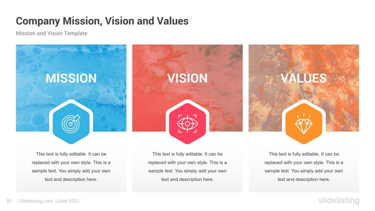 the four stages of vision and value powerpoint slide templates are shown in three different colors