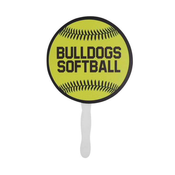 a yellow and black ball shaped lollipop with the words bulldogs softball on it