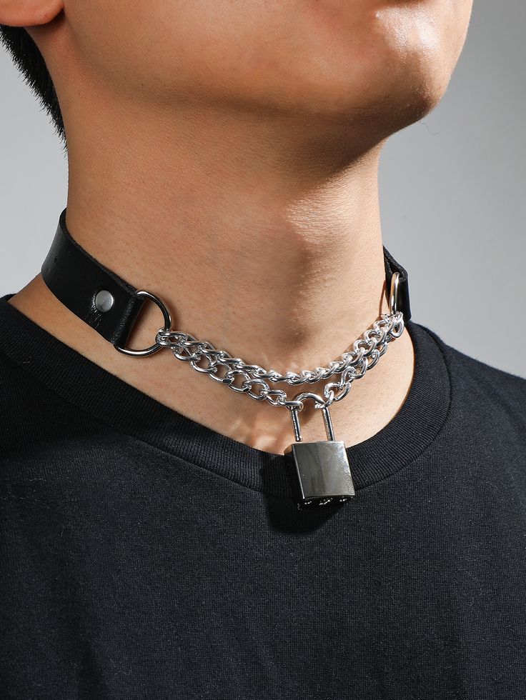 Male Choker, Goth Fashion Men, Rabid Dog, Choker Men, Lock Charm Necklace, Male Accessories, Mens Choker Necklace, Men Choker, Men's Brooch