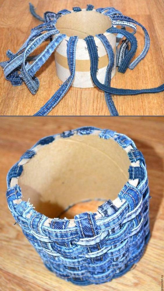 an image of the inside of a roll of blue tape on top of a wooden table