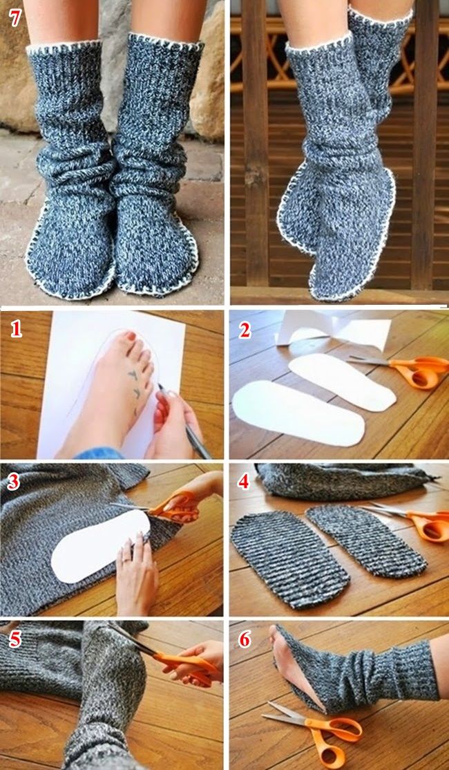 the steps in making socks are shown with scissors