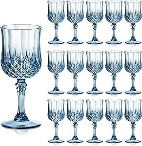 a set of twelve crystal wine goblets in various sizes and shapes, with matching stemware