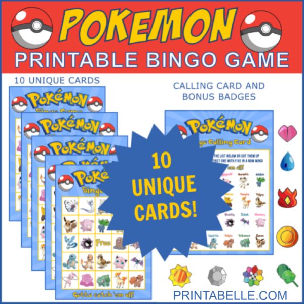 pokemon printable card game with 10 unique cards