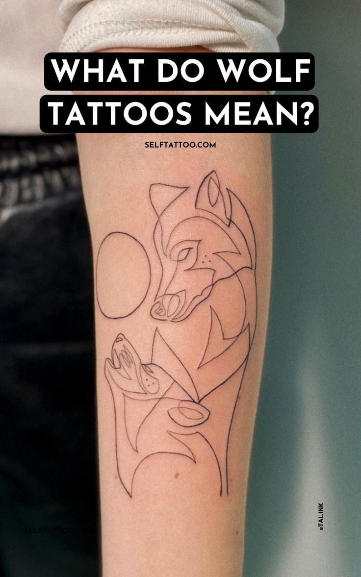 a person with a tattoo on their arm and the words what do wolf tattoos mean?