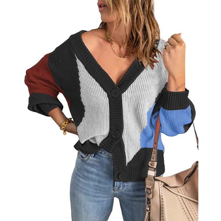 Womens Open Front Color Block Cardigans Long Sleeve Knit Cardigan Sweater K107 ❤ Model: K107 Color: Khaki, Pink, Black, ❤ Size Guide: S=US 4-6, M=US 8-10, L=US 12-14, XL=16. ❤ The knitted fabric is stretchy and soft, super soft will keep you warm and comfortable in the cold. ❤ Perfect for walking to the street, daily, vacation, party, school, cruise, club, office, etc. You can match different styles according to the weather to create a lovely fall and winter look. The best gift for a friend or y Brown Cardigan Sweater, Red Cardigan Sweater, White Sweater Cardigan, Light Cardigan, Long Sleeve Knitted Cardigan, Cardigan Sweaters, Cropped Cardigan Sweater, Color Block Cardigan, Beautiful Clothes