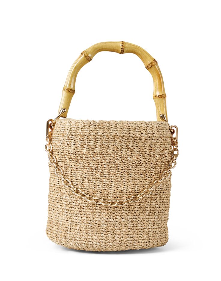 Kayu's beach-ready bag designs have been handcrafted by skilled artisans using techniques that have been passed down from generation to generation. The Ling bucket bag features a drawstring closure lining, bamboo and chain handles, and a woven straw silhouette for the perfect combination of fashion and function. Wear it with all of your favorite getaway ensembles to polish off all of your favorite warm weather looks. Tan Leather Tote, Gold Bracelet Set, Leather Saddle Bags, Hammered Hoop Earrings, Kick Flares, Beach Ready, Pearl Hoop Earrings, Handbag Heaven, Pink Stone