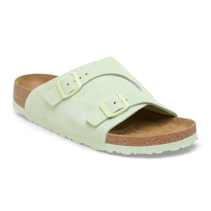 Zürich Suede Leather Elemental Blue | BIRKENSTOCK Spring Suede Slides With Buckle Closure, Spring Suede Slides With Leather Footbed, Classic Suede Sandals For Spring, Adjustable Suede Slides With Round Toe, Green Suede Sandals With Leather Footbed, Casual Open Toe Slides With Suede Lining, Summer Slides With Suede Lining And Round Toe, Birkenstock Zurich, Birkenstock With Socks