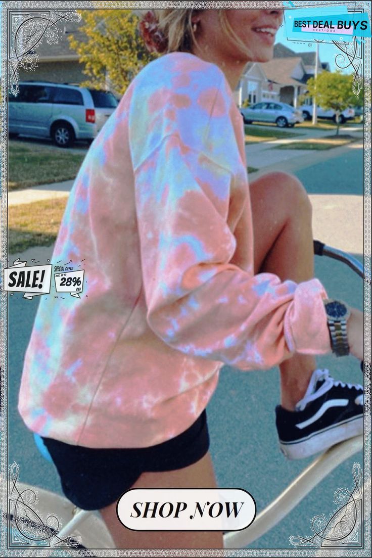 Tie Dye Long Sleeve Sweatshirt Korean Hoodie, Kawaii Sweatshirt, China Clothes, Autumn Sleeve, Long Coat Women, Tie Dye Long Sleeve, Tie Dye Sweatshirt, Basic Long Sleeve, Long Sleeve Sweatshirt