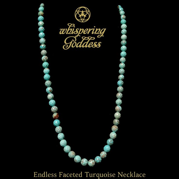 The Endless Faceted Turquoise Necklace features 34" of 8mm Faceted Turquoise that can be be worn day or night. Pair it with any of our other Turquoise or Chain Layers. This wrap can be worn as a long necklace or double wrapped. It's simple and elegant so you can throw it on and go! 10mm Faceted Turquoise with a decorative clasp for secure wear. If 10mm is too big for your taste, this can be made with 8mm beads. Just notate your preference in the check out field or call us. We love to collaborate Black Spinel Necklace, Trinity Necklace, St Christopher Medal, Hematite Crystal, Healing Gemstones, Our Lady Of Lourdes, Garnet Crystal, 8mm Beads, Garnet And Gold