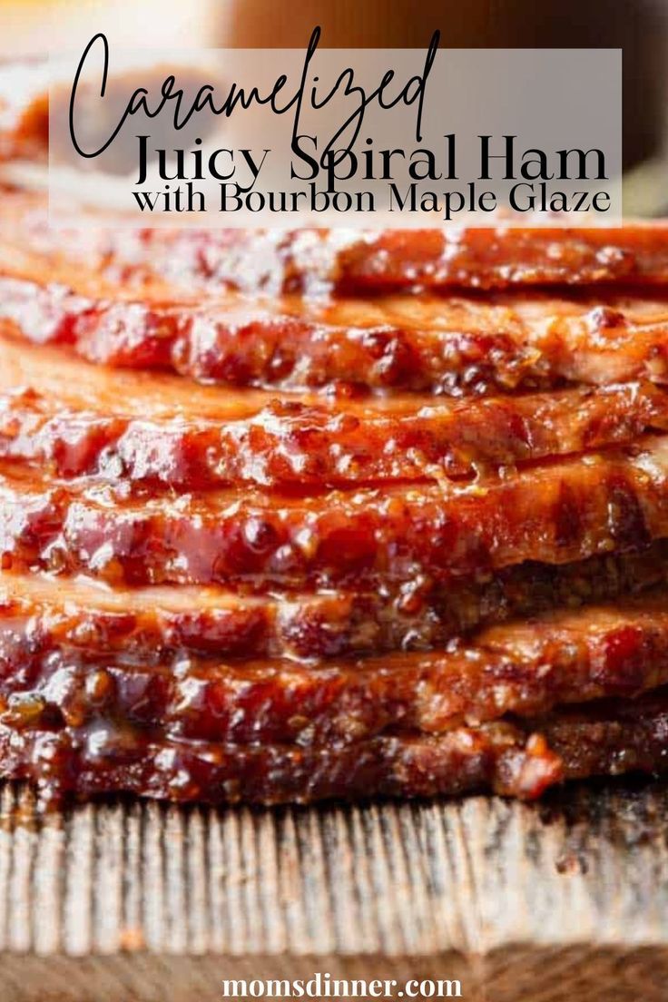 sliced pork with bourbon maple glaze on a cutting board