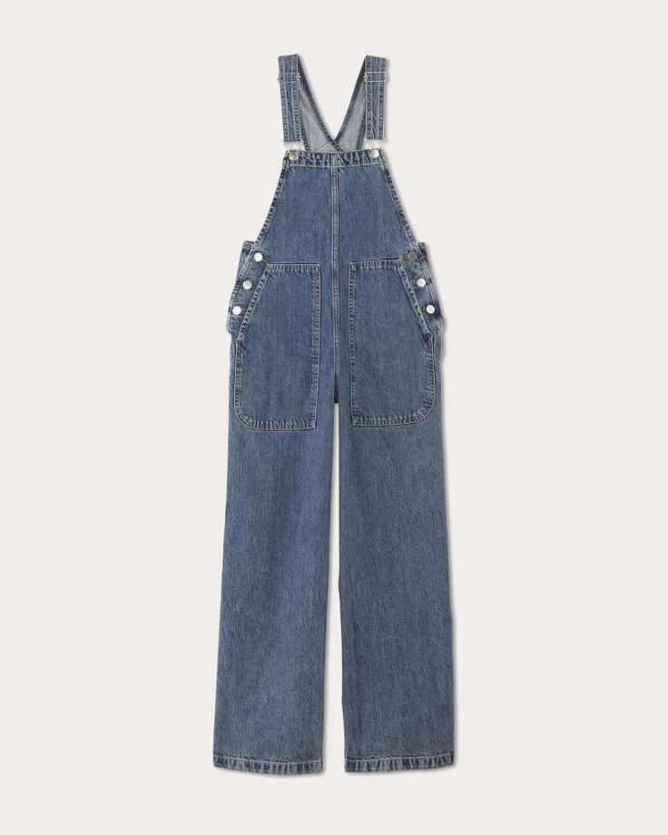 The Gardener Overall Medium Indigo – Everlane Utility Overalls With Patch Pockets For Spring, Dark Wash Wide Leg Cotton Overalls, Spring Utility Jeans With Bib Front, Medium Wash Wide-leg Overalls With Pockets, Spring High-rise Utility Overalls, Dark Wash Wide Leg Overalls With Pockets, Wide Leg Dark Wash Overalls With Pockets, Medium Wash Wide Leg Cotton Overalls, Utility High Rise Overalls With Pockets