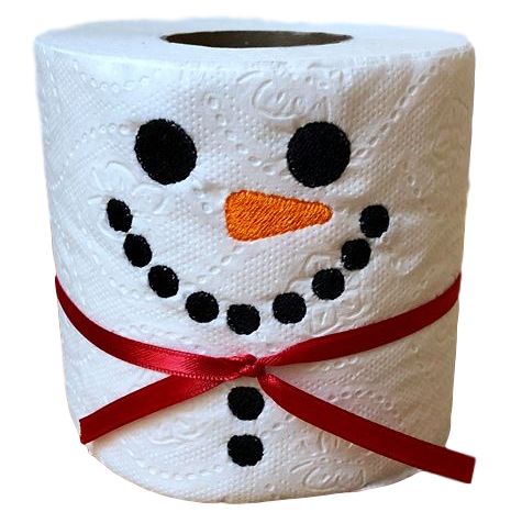 a toilet paper roll with a snowman face on it