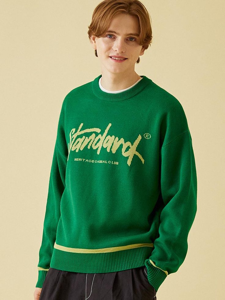 It is a basic knit pullover sweater with logo point. The sweater has STANDARD logo in hand script font using jacquard textile. The sweater has stylish colorblock point on the cuffs and hem.- Round neck- Ribbed neck, cuffs, hem- Comfy fit- Basic item Hand Script Font, Knit Pullover, Knitted Pullover Sweaters, Script Font, Comfy Fits, Knitted Pullover, Pullover Sweater, Pullover Sweaters, Color Blocking