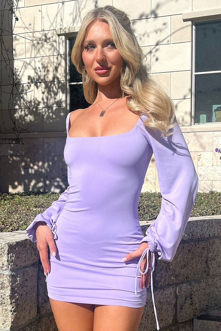 Get ready to turn heads in the Atkinson Dress! This purple mini dress features a sweet heart neckline, balloon sleeves, and tie cuffed sleeves. With a tie up back and double lining, this bodycon dress is perfect for a night out when paired with heels and silver jewellery! FABRICATION: 100% Polyester SIZING: Taylor's height is 160cm/5'2 and wears a size size AU 6 / US 2 Fitted Mini Dress With Square Neck In Purple, Summer Mini Dress With Lantern Sleeves For Night Out, Summer Lantern Sleeve Mini Dress For Night Out, Fitted Purple Dress With Tie Back, Puff Sleeve Bodycon Dress For Date Night, Bodycon Puff Sleeve Dress For Date Night, Purple Chic Mini Dress With Square Neck, Chic Purple Mini Dress With Square Neck, Chic Purple Square Neck Mini Dress