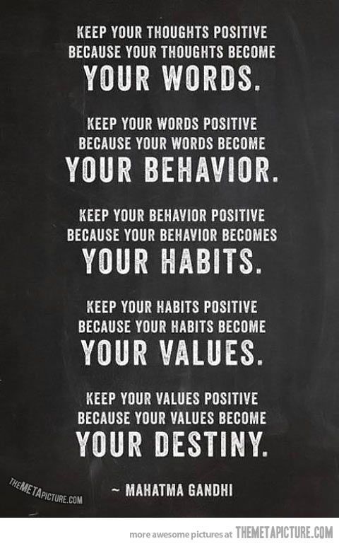 a black and white poster with the words, keep your habitts positive because your thoughts become your words